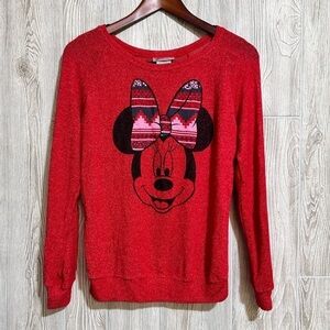 Disney Parks Minnie Red Long Sleeve Lightweight Knit Pullover Size Small